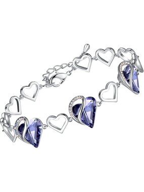 Infinity Love Heart Bracelet for Women, Birthstone Crystal Jewelry, 7-inch Chain